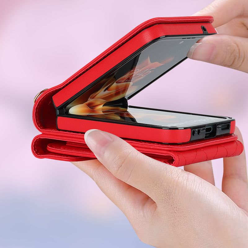 Suitable for the new Samsung ZFlip3 oblique organ mobile phone case folding ZFlip4 small fragrance ring mobile phone leather case_voghion.com
