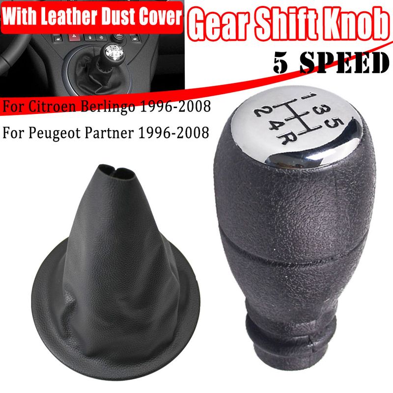 NEW 5 Speed Gear Shift Knob Lever Stick Boot Cover For Citroen Bergo Peugeot Parer 1996 1997 1998 1999 2000 2001_voghion.com