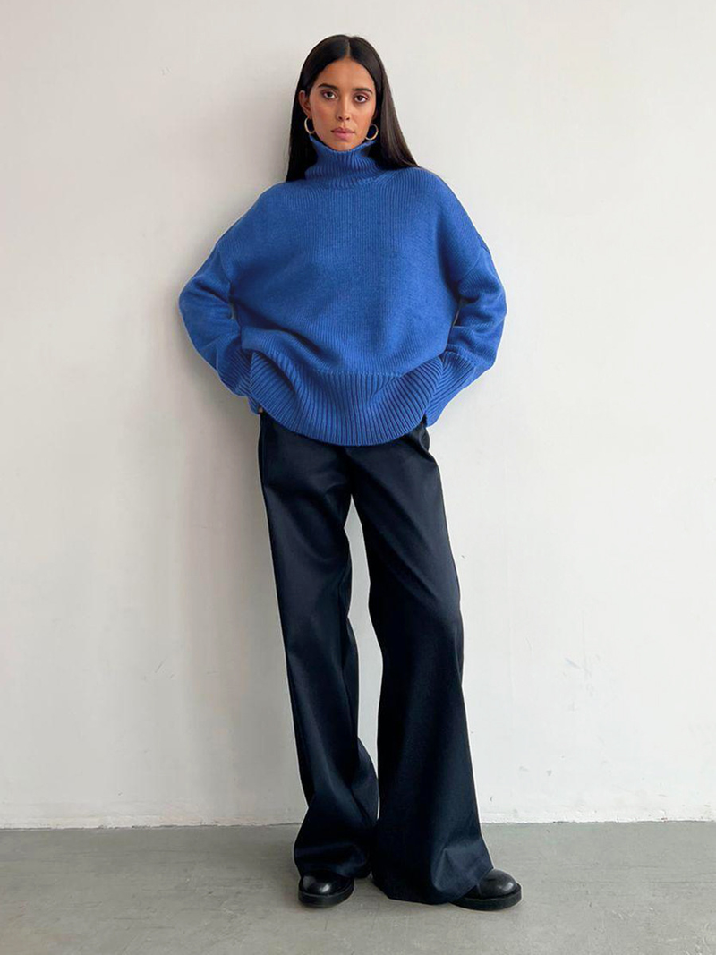 Half turtleneck sweater autumn and winter women's commuter solid color turtleneck knitted pullover sweater_voghion.com