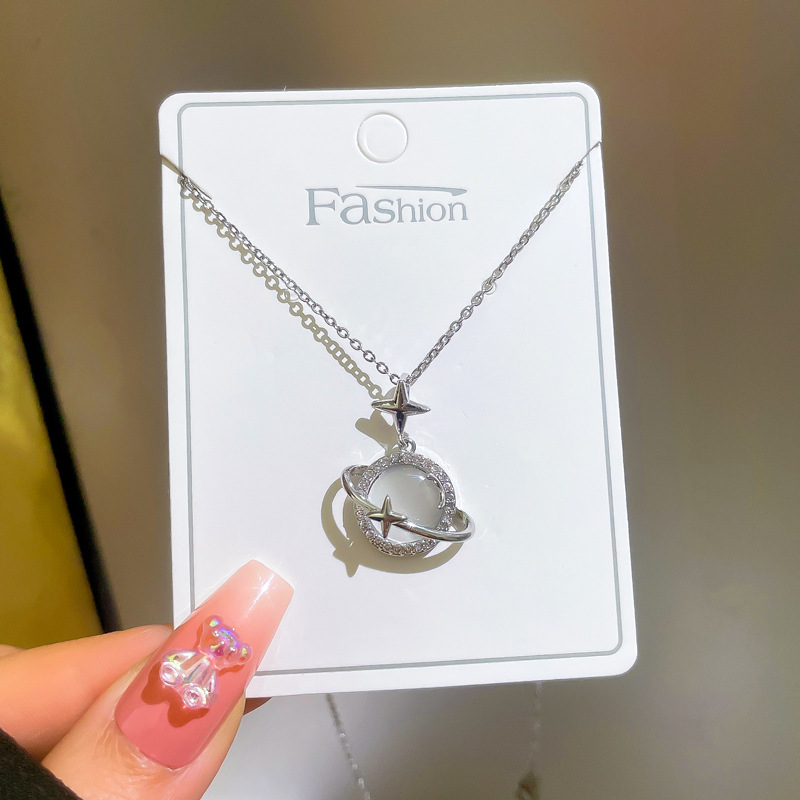 Aço inoxidável cor dourada opala planeta estrela pingente colar para mulheres menina elegante jóias presente de festa_voghion.com