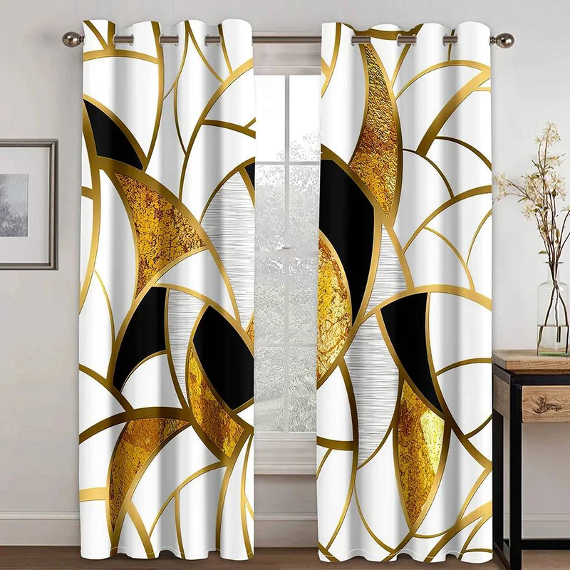 2 Panel Luxurious Black Gold Curtains Abstract Geometric Curtains For Bedroom Living Room Kitchen Floor Window Blinds Curtains_voghion.com