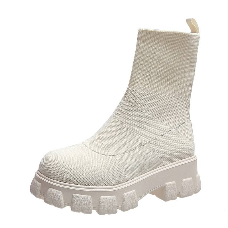Zapatos de mujer, botas cortas deportivas tejidas voladoras, botas de un solo paso de talla grande_voghion.com