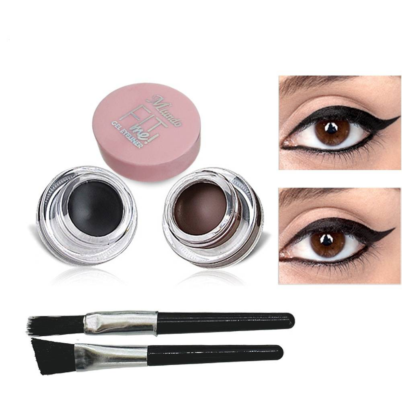 Delineador em creme Café preto 2 em 1 conjunto delineador em gel maquiagem intensa duradoura_voghion.com