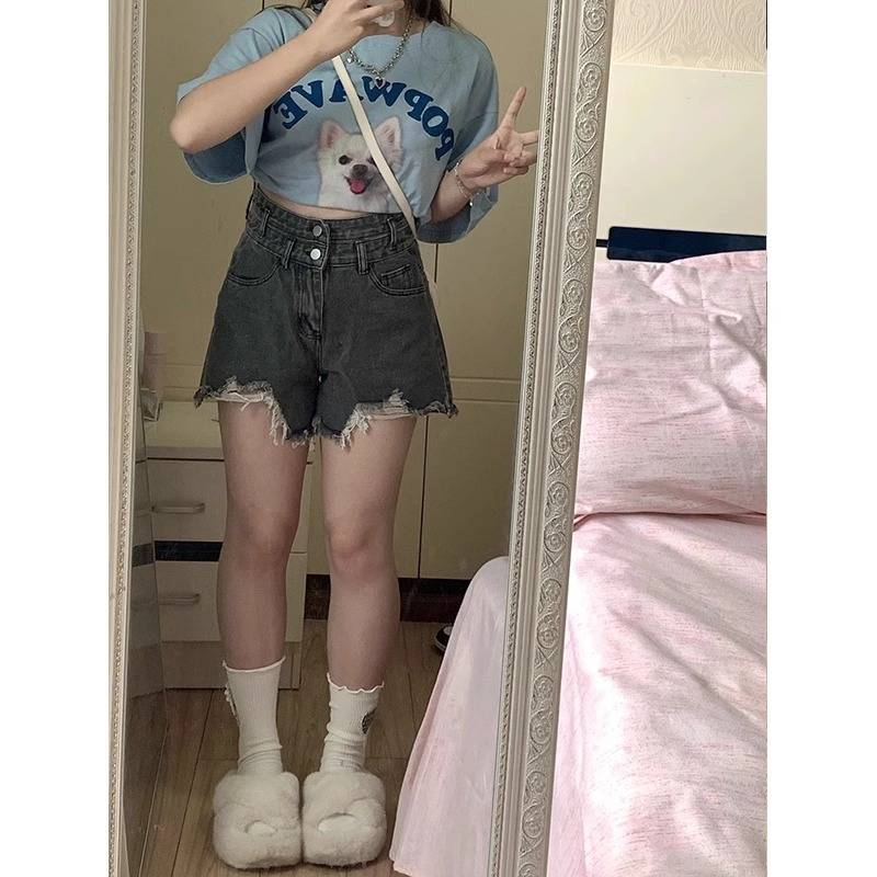 Pear-shaped figure high-waisted denim shorts women's new summer plus size fat mm thin a line hot pants_voghion.com