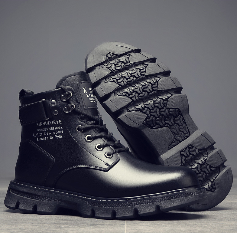 Botas de moto de trabajo negras de estilo británico de caña alta para hombre, nuevas botas Martin informales de primavera y otoño para hombre_voghion.com