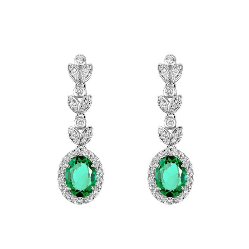 Cultivated Emerald Fashion Earrings S925 Silver Full Of Colored Gem Leaf Earrings Retro Light Luxury_voghion.com