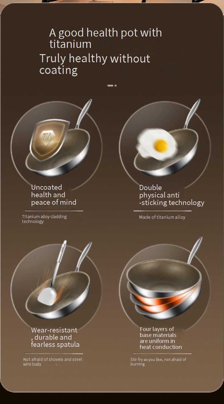Poêle antiadhésive en titane pur – Ustensiles de cuisine sains sans revêtement chimique (Wok à fond plat en alliage de titane de qualité supérieure)_voghion.com