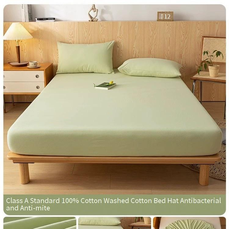 Saia de cama 100% algodão lavado - Lençol com elástico e bolso profundo com proteção contra poeira (capa de colchão respirável para todos os tamanhos de cama)_voghion.com