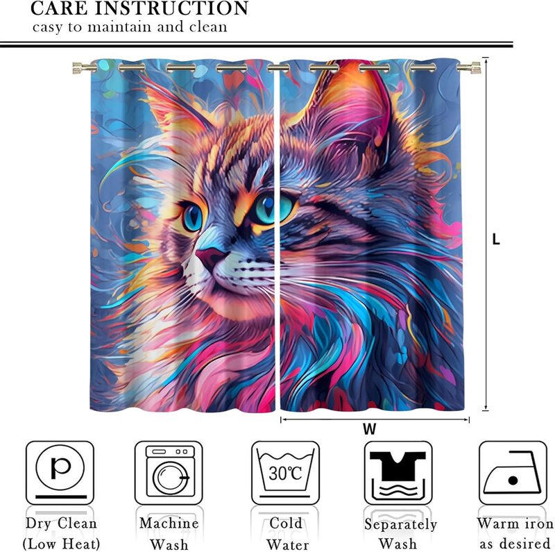 Colorful Cat Blackout Curtains Abstract Art Cat Portrait Patterned Curtains Thermal Insulated Blackout Curtains For Banquet Hall Theater Bedroom_voghion.com