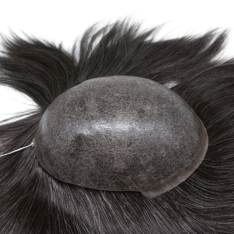 Euro Injection Toupee For Men 100% European Virgin Human Hair Injection Thin Skin Base Hair Replacement System Natural Black With 50% Grey Color #1B50_voghion.com