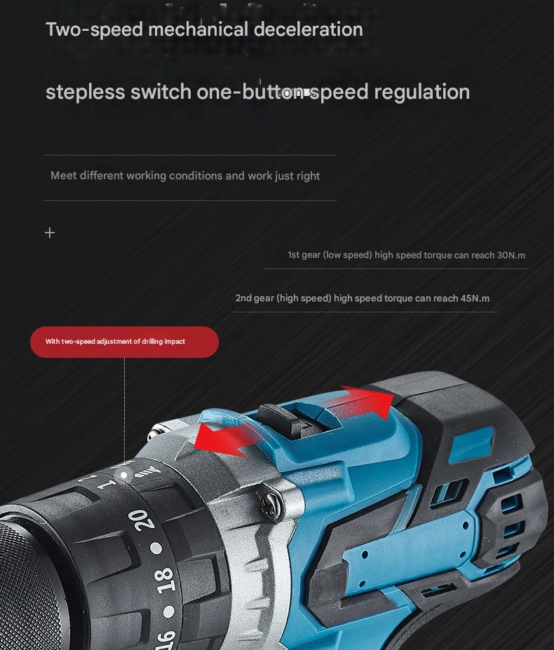 DaVKing Brushless 13mm Cordless Drill High Power Cordless Lithium Drill Three Function Lithium Battery Impact Drill Screwdriver_voghion.com