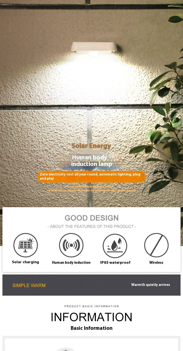 Luminária de parede com sensor de movimento solar de 12 LEDs, à prova d'água, para jardim externo com liga/desliga automático, luz branca para pátio, quintal, caminho, cerca_voghion.com