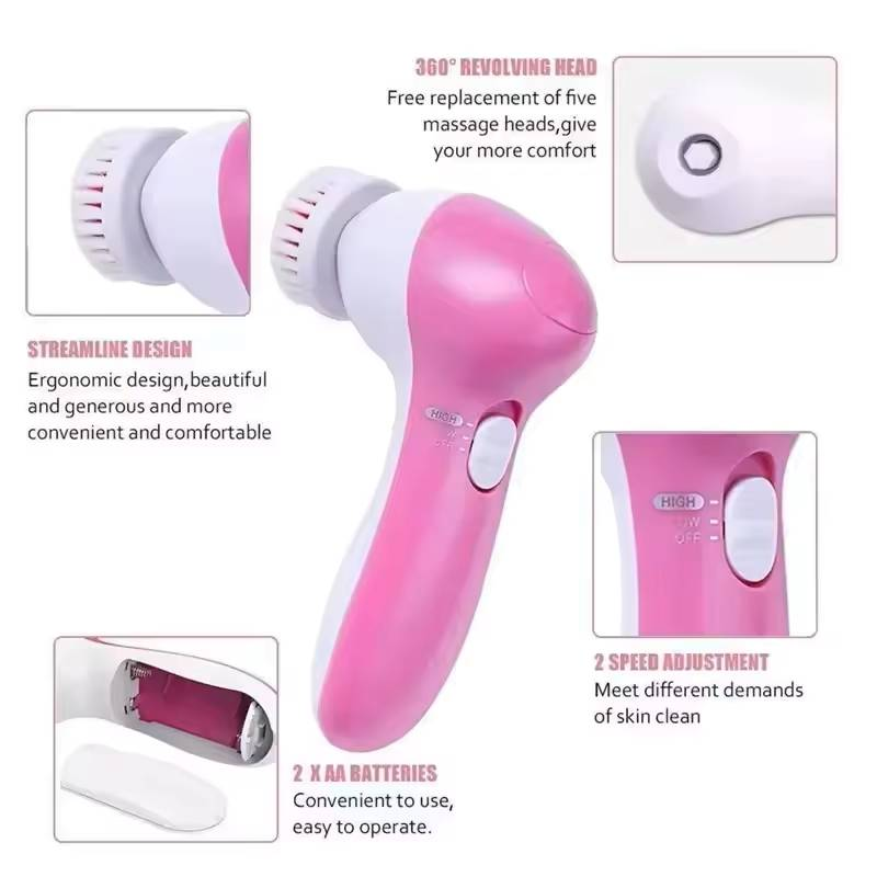 Detergente viso elettrico 5 in 1, spazzola detergente viso multifunzione, strumento di bellezza rotante per la pulizia dei pori, detergente viso portatile_voghion.com