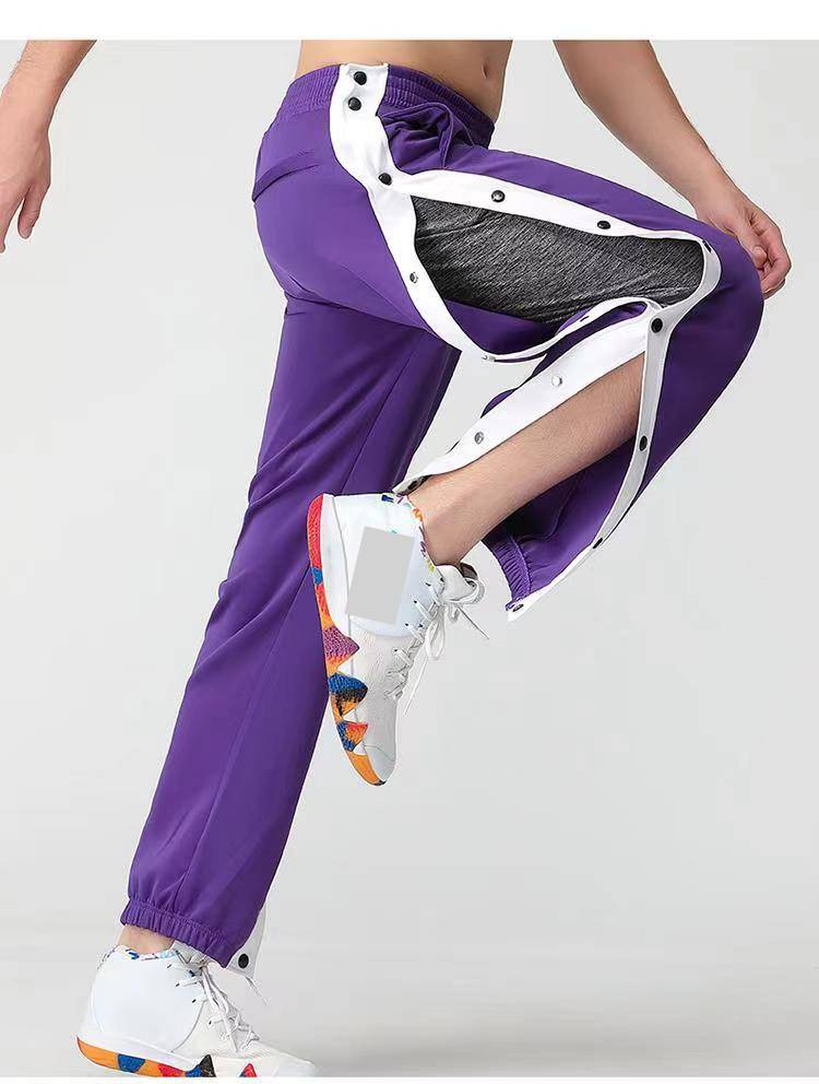 Men's Sporty Button-Front Jogger Pants - Loose Fit, Elastic Cuff, Breathable Polyester For Basketball & Casual Wear_voghion.com