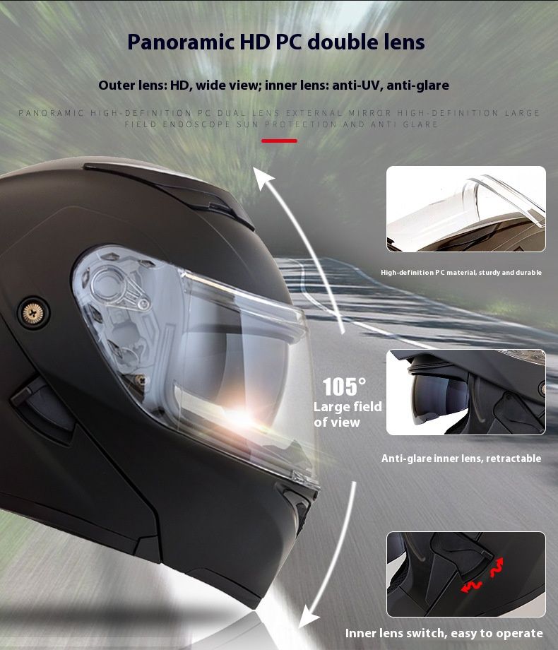 DOT & 3C Certified Modular Bluetooth Motorcycle Helmet – ABS Flip-Up Helmet With 500mAh Intercom, Dual Visors & 12 Color Options_voghion.com
