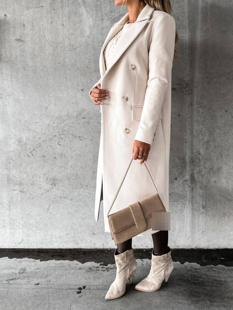Women's Long Sleeve Double Breasted Wool Blend Trench Coat - Autumn Winter Casual Overcoat With Pockets, Straight Cut, Plus Size Available_voghion.com