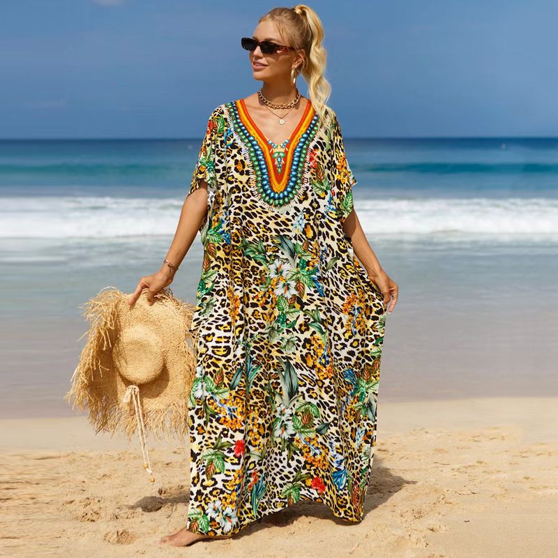 Bohemian Beach Cover-Up Kleid – Leichte und atmungsaktive Tunika aus 99 % Baumwolle für Damen, übergroßes, fließendes Sommerkleid, perfekt für den Pool_voghion.com