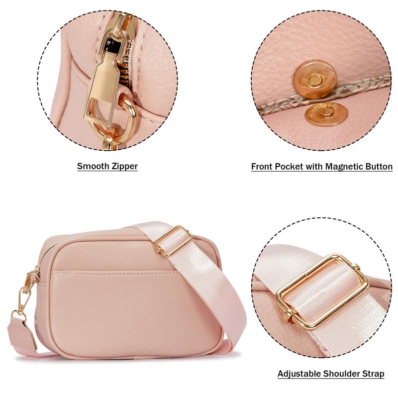 Herald Kleine Umhängetasche mit dreifachem Reißverschluss für Damen, quadratische seitliche Schultertasche mit Schnappschusskamera und breitem Riemen_voghion.com