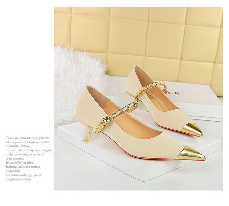 Fashion elegant light luxury party women's shoes medium heel shallow mouth pointed metal chain with a single shoe_voghion.com