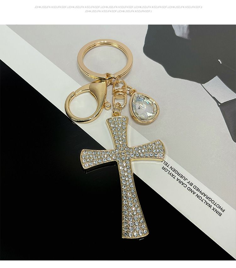 Trendy Neue Personalisierte Volle Diamant Kreuz Form Auto Keychain Anhänger Mode Tasche Dekoration Geschenk_voghion.com
