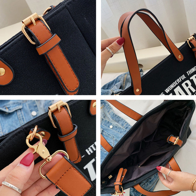 Yogodlns Mode Canvas Handtas en Portemonnee Vrouwelijke Schoudertas met grote capaciteit Letter Design Crossbody Tas Casual Totes Bag Bolsa_voghion.com