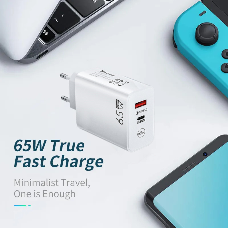 65W GaN USB-laturi pikalataus PD C-tyypin laturin virtasovitin sopii iPhone 14 13 Xiaomi Samsung pho_voghion.com