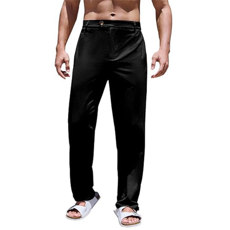 Vêtements pour hommes en coton et lin bouton mode décontracté extérieur respirant yoga plage pantalon_voghion.com