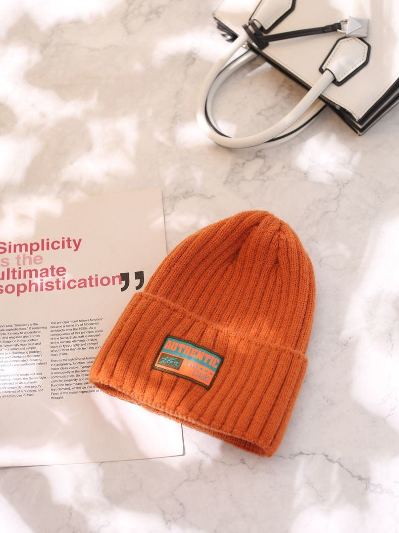 Chapeau en laine tricoté pour enfants, visage rond, Version polyvalente, mode Orange coréenne, automne et hiver_voghion.com