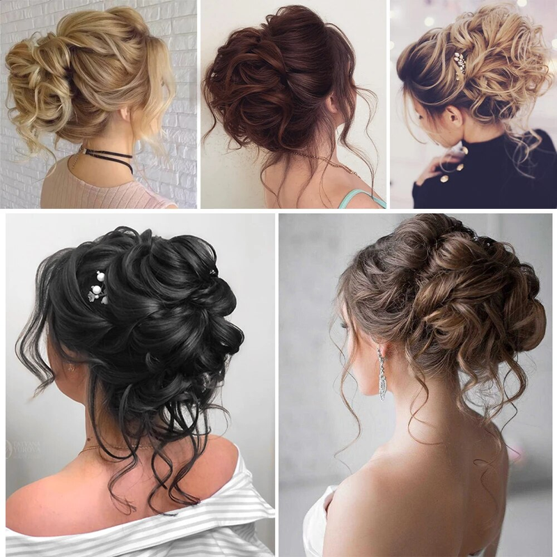 Sintético bagunçado bun pedaço scrunchie despenteado updo extensões de cabelo encaracolado ondulado rabo de cavalo chignon com elástico para mulher_voghion.com