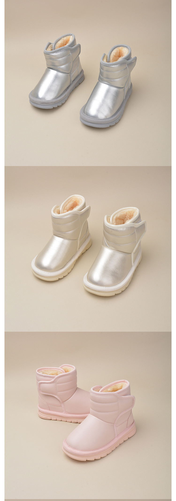 Mother & Kids Winter Snow Boots With Faux Fur Lining, Warm PU Leather Waterproof Shoes For Boys & Girls, Non-Slip Sole, Comfortable Casual Booties_voghion.com