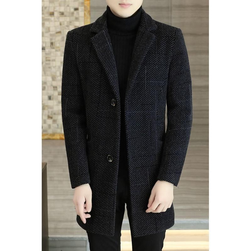 Cappotto invernale da uomo in lana spessa, di media lunghezza, con colletto alla moda, vestibilità slim, per giovani_voghion.com
