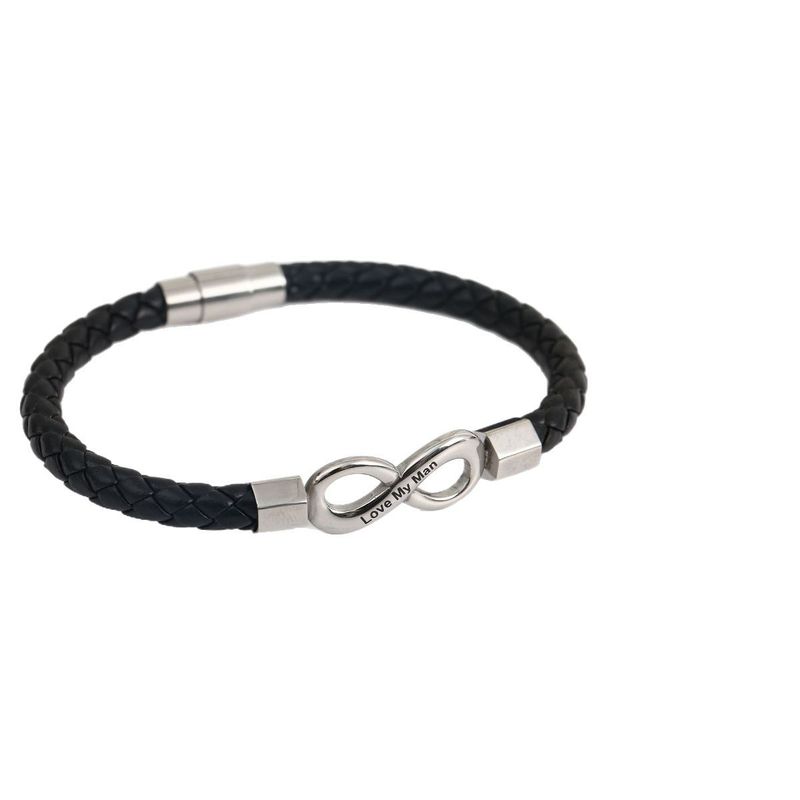 Jewelry Fashion Woven Personality Infinite Figure 8 Men's Leather Rope Stainless Steel Bracelet_voghion.com