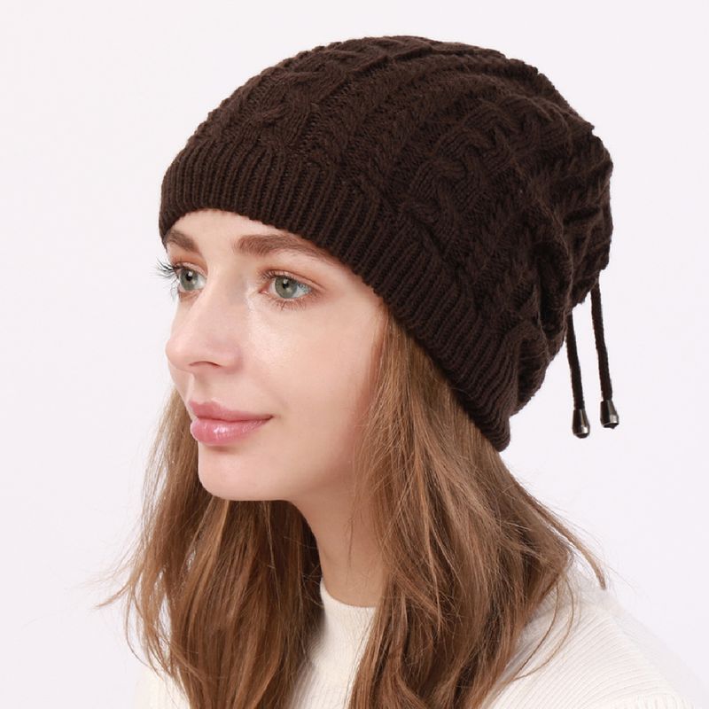 Autumn And Winter Warm Neck Warmer Drawstring Double-Wear Knitted Pullover Women's Hat Ponytail Deer Fleece Fabric_voghion.com