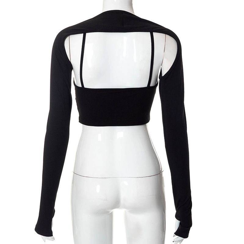 Abbigliamento donna pullover colorato con ombelico cavo esposto casual a maniche lunghe_voghion.com