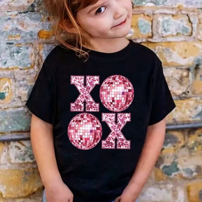 Tricou pentru fete, cu guler rotund, model cu font, mânecă scurtă, haine de vară pentru copii_voghion.com