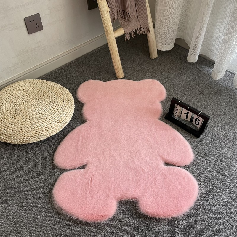 Plush Bear Rug Cute Cartoon Decorative Room Rug Super Soft Carpet Solid Color Floor Mat Bedroom Children Room Bedside Floor Rug_voghion.com