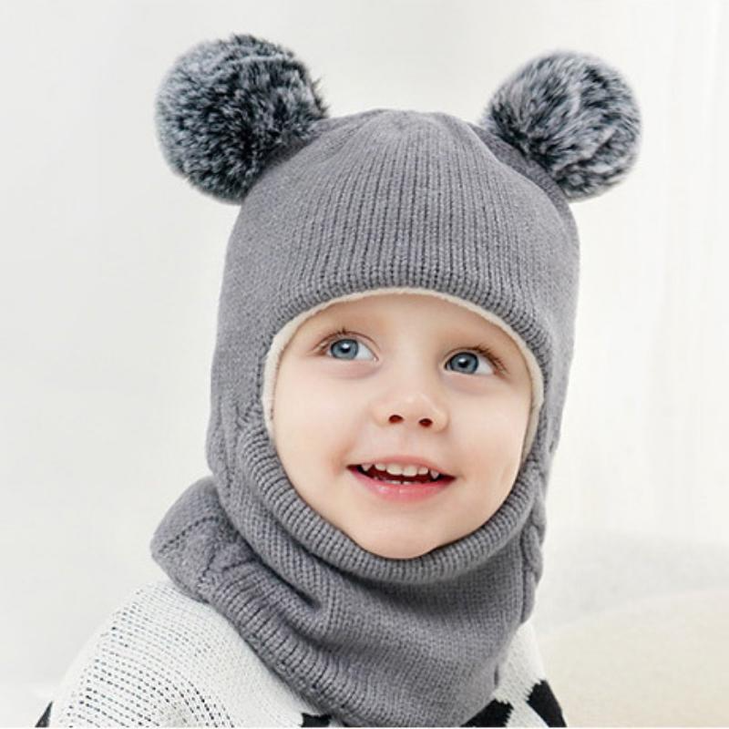 Παιδικό καπέλο Fleece 2-7 ετών Εσωτερικό χοντρό μωρό Χειμερινό καπέλο μωρό κορίτσια αγόρια Ζεστά καπέλα Σετ κασκόλ Βρεφικό καπό Πλεκτά χαριτωμένα καπέλα_voghion.com
