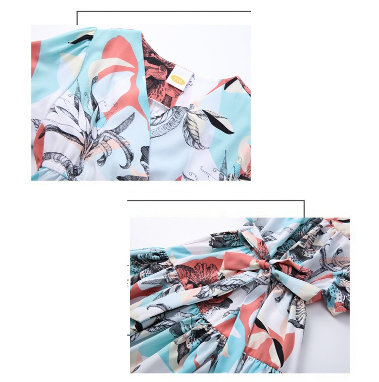 Familienkleidung, Familienkleid, Sommerkleid, eine dreiköpfige Familie, Mutter- und Tochterkleid, Reise-Urlaub, Strand-Set_voghion.com