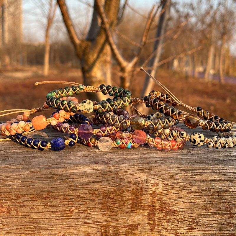 Nytt rent håndlaget dobbeltlagsflettet armbånd 4 mm runde perler naturstein yogaarmbånd firkantede perler_voghion.com