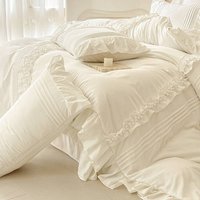 Set di biancheria da letto Premium Ins con pizzo - 1500-2000 g di poliestere di alta qualità, disponibile nelle misure da 1,2 m a 2,0 m (lenzuola, gonne da letto)_voghion.com