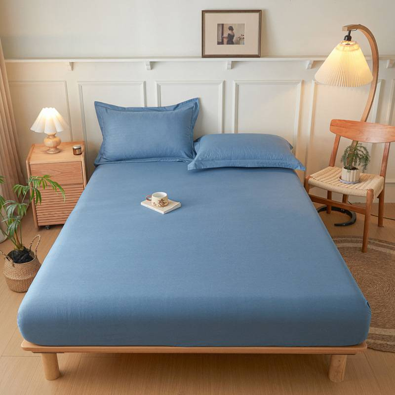 Skin-Friendly Brushed Fitted Sheet - Embossed Washed Fabric Mattress Protector_voghion.com