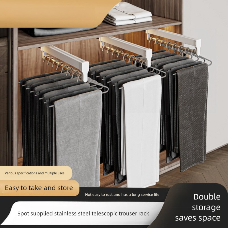 50cm Extendable Pants Hanger Rail - Pull-Out Closet Organizer For Wardrobe With Slide Track_voghion.com