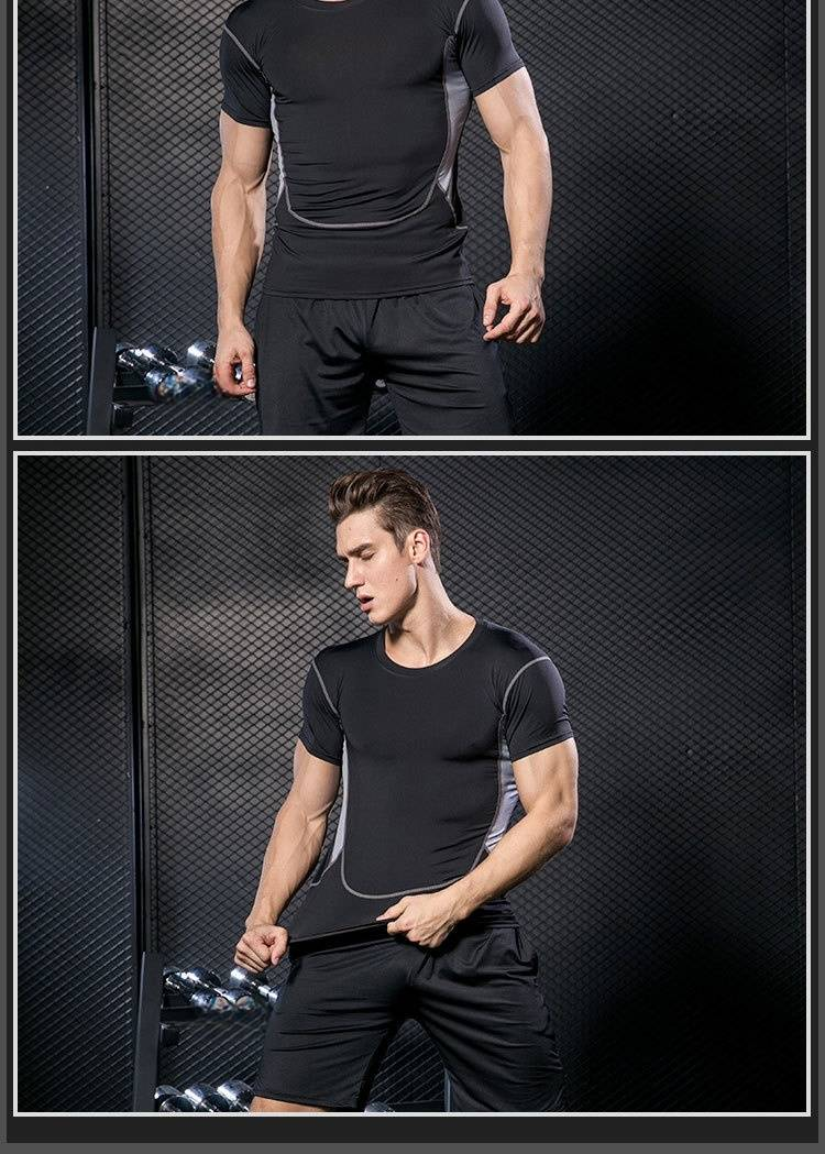 Men's Workout Set - Quick-Dry Compression T-Shirt & Shorts For Gym/Running (Moisture-Wicking, 4-Way Stretch)_voghion.com