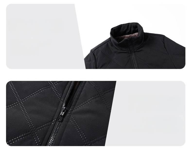 Giacca da uomo in cotone caldo e antifreddo con colletto rialzato e motivo a rombi in pile, autunno e inverno 2024_voghion.com