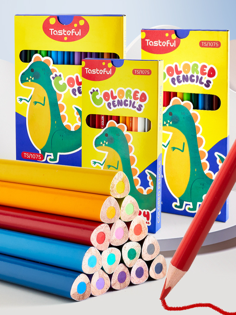Conjunto de lápis de cor vibrantes de madeira para crianças - Materiais de arte seguros e não tóxicos para desenhar, esboçar e colorir_voghion.com