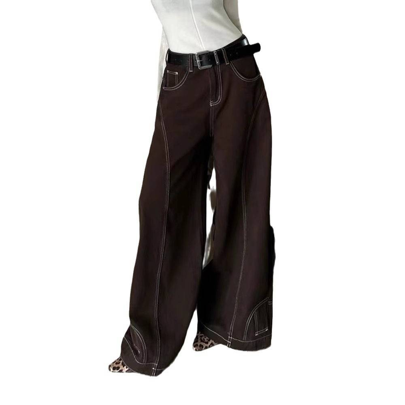 Retro Straight-Leg Jeans – High Waist Loose Fit Denim Pants (Vintage Brown Wash, Streetwear Staple, Non-Stretch Cotton Blend, Unisex Hip-Hop Style)_voghion.com