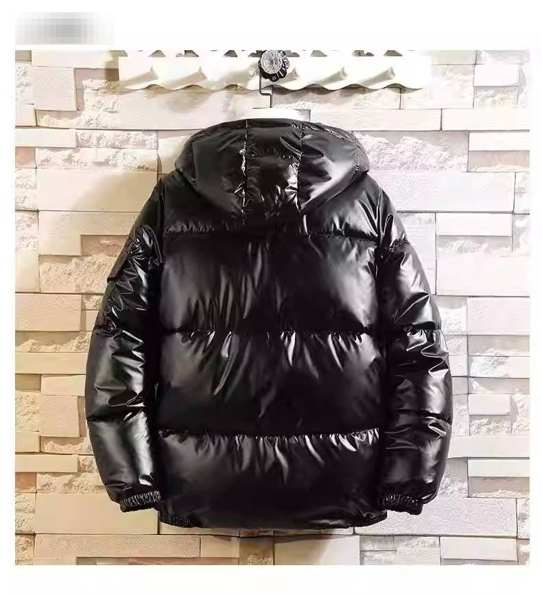 Men's Solid Color Shiny Cotton Coat Trend Reflective Loose Zipper Hooded Thickened Cotton Coat_voghion.com