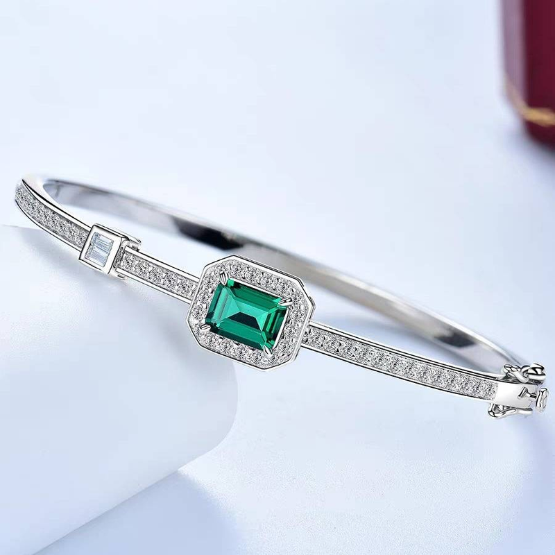 Women's Jewelry Elegant Square Emerald Bracelet With High Carbon Diamonds, 925 Sterling Silver Minimalist Dainty Cuff For Everyday Wear_voghion.com