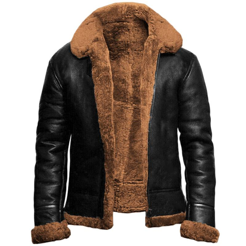 Męska kurtka ze sztucznego futerka – zimowa kurtka typu bomber z pluszową podszewką i wykończeniem przypominającym zamsz (S-5XL)_voghion.com