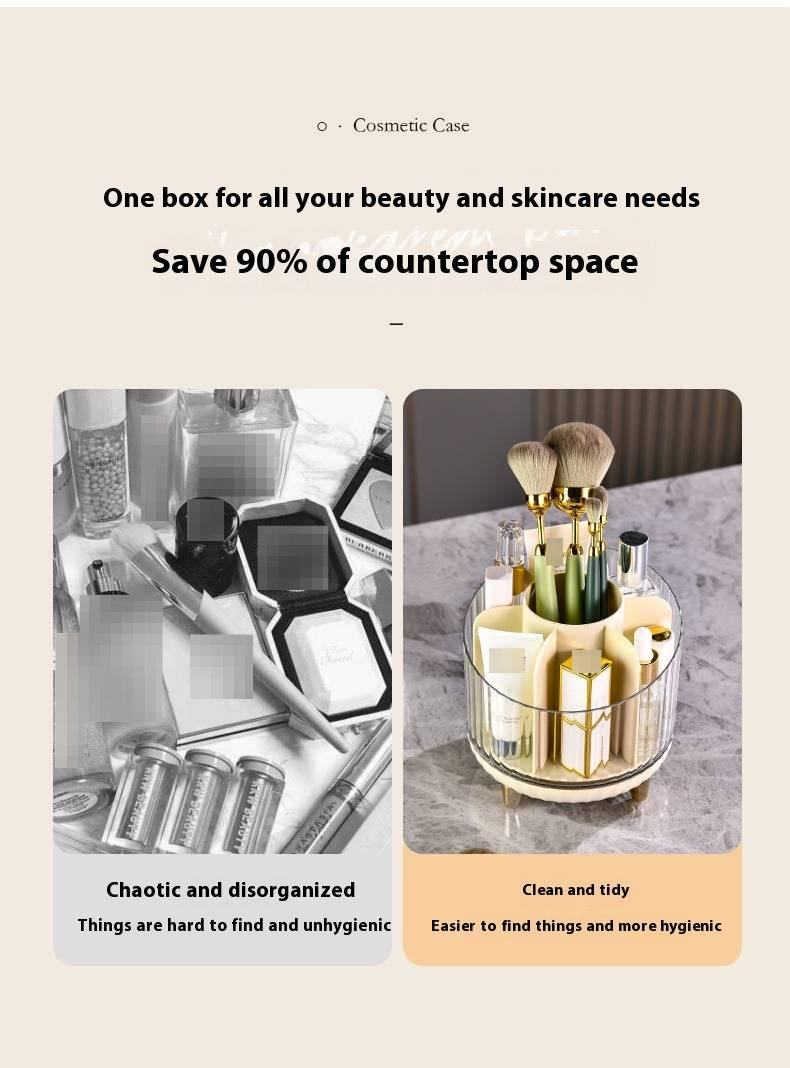 Rotating Makeup Organizer – Modern Cosmetic Storage Box With Adjustable Dividers For Skincare & Beauty Products, 360° Spinning Design_voghion.com